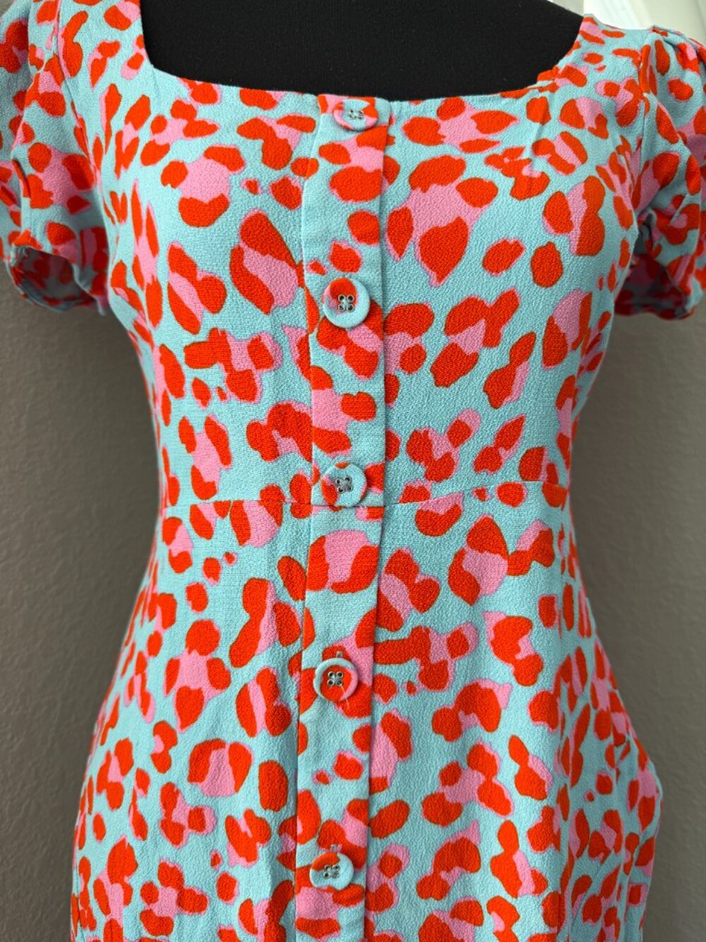 DVF DIANE VON FURSTENBERG Elena Blue Leopard Midi Dress 8 - Picture 8 of 12